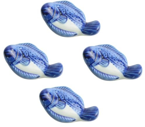 4Pcs Ceramic Fish-Shaped Chopstick Rest, Blue Porcelain Tableware Holder for Chopsticks, Forks, Spoons, Kitchen Accessory and Table Decor for Home