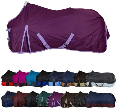 RL24 - Winterdecke Weidedecke 600D Basicline – atmungsaktive, Wind- & wasserdichte Outdoordecke mit Innenfutter & Kreuzbegurtung – Pferdedecke in Lila – 135cm (200g/m² Füllung)