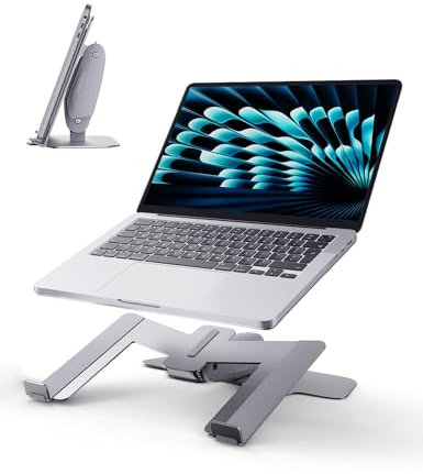 VAYDEER Adjustable Laptop Stand for Desk & Vertical Storage – Dual-Mode Foldable Holder, 10-Level Angle Adjustment, Space-Saving Design, Sturdy Metal Build, Fits 12–16 Laptops(Metallic)