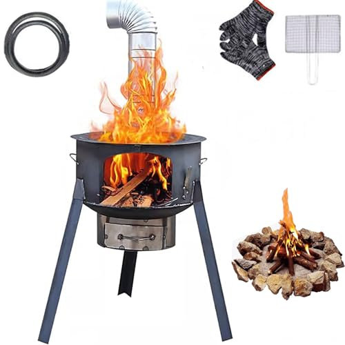 Camping Wood Burning Stove with Chimney Pipes for Cooking | Portable Tent Wood Burning Stove for Camping, Heating, Hiking, Fishing, BBQ | Multi Fuel Fired Cooker for Outdoor Adventures