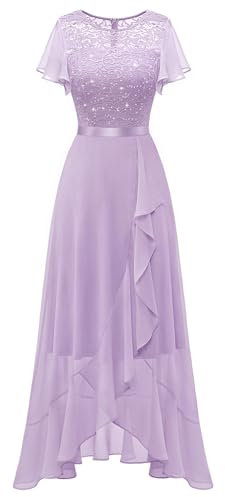 Berylove Brautjungfer Geschenk Paillettenkleid Lang Cocktailkleid Bridesmaids Abiballkleider Kleid Für Hochzeit Als Gast Trauzeugin Abendkleid Mit Schlitz 7051XP Lavender M