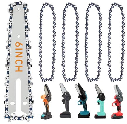 APKOL 5 Pcs Chaine de Tronconneuse 6 in+1 Pièces 6 Pouces Guide tronçonneuse, 1/4LP, 37 Drive Links, pour mini tronçonneuse, compatible avec toutes les chaînes de tronçonneuse de 6 pouces