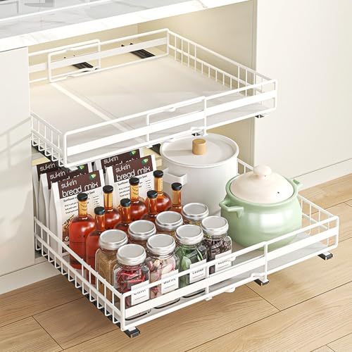 IVTUVTI 2 Pack erweiterbarer Kabinett Organizer, Teleskoper -Schrank -Organizer für Küche, verstellbare Breite Schrank Organizer, Auszug Schubladenregal -Lagerung für Schränke mit Klebstoff (Weiß)