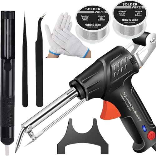 Internally Heated Industrial Welding Tools, Multi-Function Soldering Iron Soldering Gun Set, 60w 110v Automatic Soldering Gun with Solder Gun for Industrial Home DIY (Black 5-Piece Set)
