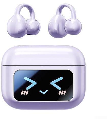Hasaller Bone Conduction Headphones M100 Bone Conduction Wireless Earphone Clip-On Earphone Blue-tooth 5.4 Headphones Noise Cancelling Open Ear Headphone with LCD Touch Screen(Purple)