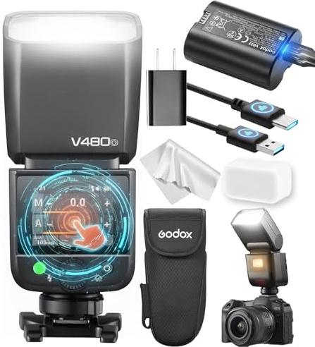 Godox Blitz V480 O Kamera Blitz Speedlite für Olympus & Panasonic | V480O GN50 Touchscreen TTL HSS 1/8000s Sync Blitzgeräte, Compatible with E-M1 III, Pen-F, E-PL8, E-P5GH4 GX85 LX100 S1 S5 IIX