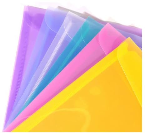Pochette Plastique Classeur A5 Couleur, Lot de 12 Porte Documents Classeur A5 Transparente avec Bouton Porte-Documents Imperméable Organisation pour Voyage Famille Bureau Déposer (24 x17 cm)