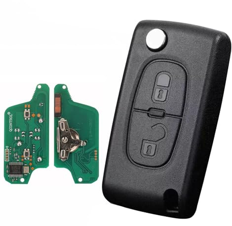 Heart Horse Carcasa para Llave Peugeot 308 Partner Mando a Distancia 2 Botones Compatible con Peugeot 107 207 307 308 407 607 Citroën C2 C3 C4 C5 C6 C8 CE0523 433 MHz (Signal Ask, Hoja VA2, PCF7941)