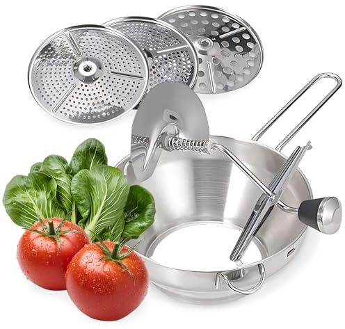 Kingbar Passatutto in Acciaio Inox, Passapomodoro Manuale e Passaverdura con 3 Dischi, per Schiacciare Patate, Legumi, Zuppe, Salse, Pomodori Lavabile in Lavastoviglie