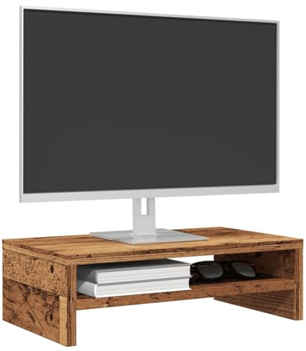 WDGJJFECNMUEHI Monitorhalterung Altholz 42x24x13cm aus Holzwerkstoff, Schreibtisch Organizer mit Ablage für Tastatur, ergonomischer Bildschirmständer für Homeoffice und Gaming Setup