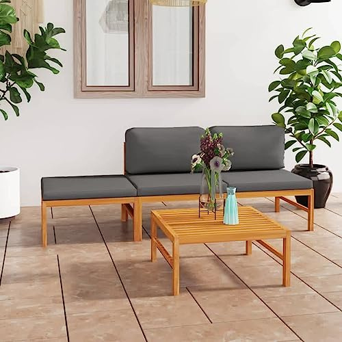 LoogCape 4-TLG. Garten-Lounge-Set Massivholz Teak mit Grauen Kissen, Outdoor-Sofa für Terrasse, Balkon und Veranda, Witterungsbeständige Gartenmöbel