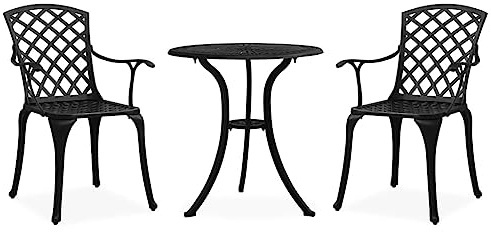 QUAHEAS 3-TLG. Bistro-Set aus Aluminiumguss, Schwarz, wetterfestes Gartenmöbel-Set mit 2 Stühlen und rundem Tisch für Terrasse, Balkon