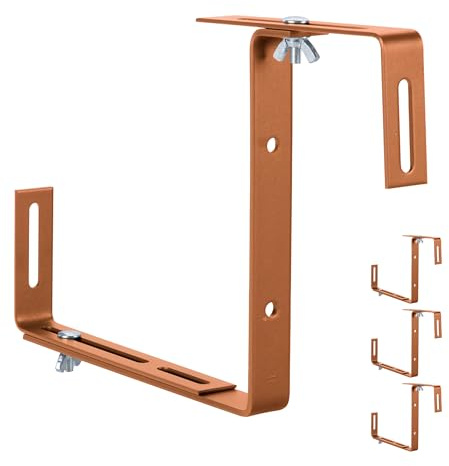Relaxdays Soportes para jardineras, Juego de 4, Ajustable, sin taladrar, Metal, para barandillas, marrón Claro