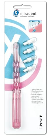 miradent I-Prox® P Set Halter pink mit 4 Sulkusbürsten | punktgenaue Reinigung der Zahnzwischenräume | ergonomischer Griff mit Bürsten-Aufbewahrung | auch für Brackets und Zahnersatz