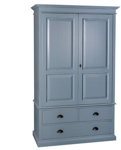 Casa Padrino Landhaus Stil Kleiderschrank - Kleider Schrank Shabby H 197 cm B 120 cm T 59 cm, Farbe:Blau-Grau Antikstil