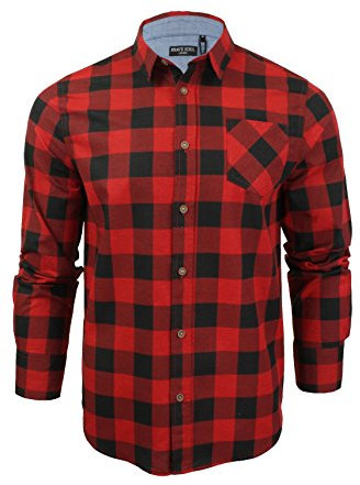 Brave Soul Mens JackD Long Sleeve Check Shirt - Red -Black-X-Large