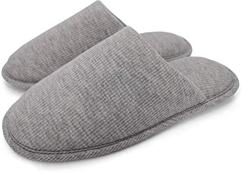 ofoot Herren Baumwolle Cosy Memory Foam Haus Hausschuhe,waschbar leichte rutschfeste Schuhe (Grau,43/44 EU)