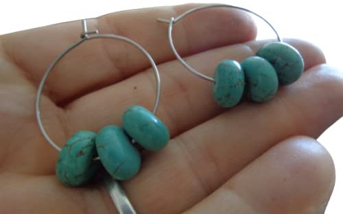 ★ CREOLEN MIT TÜRKISEN ★ schöne Stein Ohrringe an Edelstahl Creolen, antiallergisch