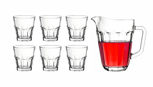 Pasabahce 250612 Gläser-Set Casablanca, 7-teiliges Set für Haus, Garten, Party - bestehend aus 6 Gläsern und einem Krug