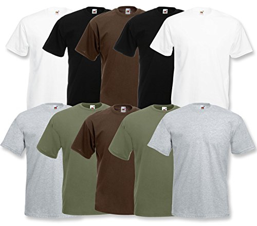 Fruit of the Loom 10 T Shirts Valueweight T Rundhals S M L XL XXL 3XL 4XL 5XL Übergröße Diverse Farbsets auswählbar (L, 2 Weiß / 2 Grau / 2 Schwarz / 2 Olive / 2 Schoko)