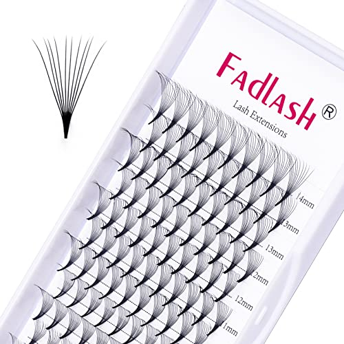 Fadlash Volume Eyelashes, C Curl, 0.07 mm, 8-14 mm, 10D Lash Extensions, Natural Long, Individual Eyelashes, Professional Cluster Eyelashes, Natural Fans (C curl 0.07 mm, 10D 8-14 mm)