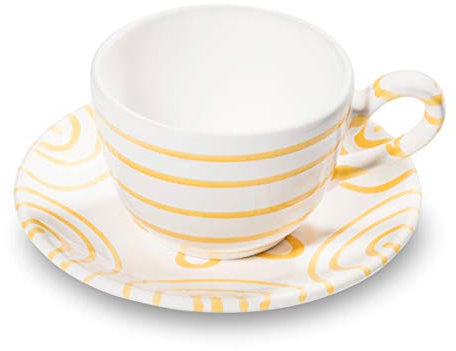 GMUNDNER KERAMIK Kaffeetasse mit Unterteller | Set, 2-teilig | Gelbgeflammt | Geschirr, handgemacht in Österreich