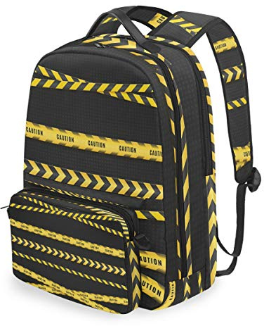 Mnsruu Yellow Stripe Caution Lines Warning Tapes Schulrucksäcke Abnehmbarer Schülerrucksack Groß Für die Grundschule Umhängetasche Bookbag
