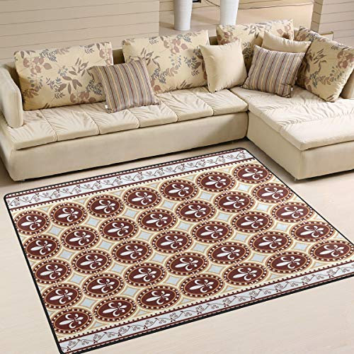 Mnsruu Grand Tapis 160 x 122 cm, Motif Fleur de lys Vintage, Tapis de Sol Contemporain, Tapis Doux pour Salon, Chambre à Coucher