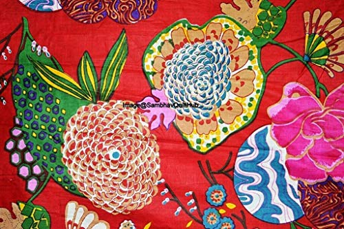 Sambhav Quilt Hub Baumwollstoff mit floralem Obst, Handblock-Stoff zum Nähen, Basteln, Schneidern, Laufen, natürliche Farbe, Sanganeri, indischer Blumendruck, Meterware, Breite
