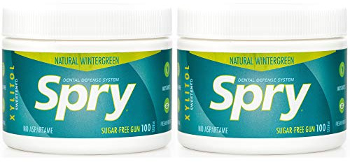 Spry Natural Xylitol Chewing Gum - Wintergreen, 100-Count, Pack of 2 | Aspartame-Free, Sugar-Free, Vegan, Non-GMO, Gluten-Free for Cavities, Bad Breath Freshening, Dry Mouth, Dental Defense System
