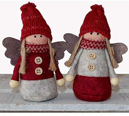 matches21 Engel Weihnachtsengel Dekofiguren mit Flügeln Mützen & Knöpfen Weihnachten Filz grau weiß 2er Set sort 13 cm