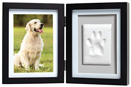 Pearhead Pet Paw Print Photo Frame With Clay Imprint Kit - Wooden Pet Paw Print Frame, DIY Memorial Keepsake for Cats and Dogs, No Mess Clay for Perfect Pawprints, Ideal Home Decor and Gift, Black