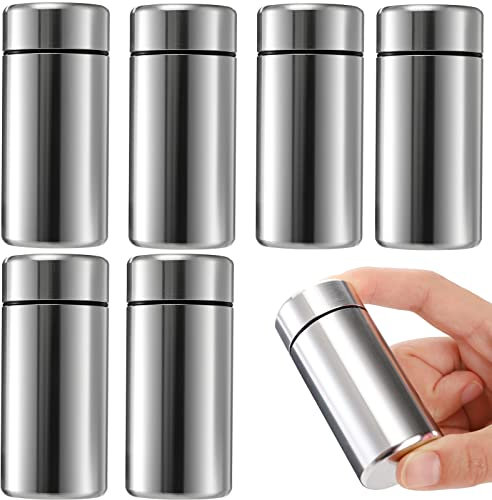 Dicunoy 6 Pack Small Storage Jars with Lids, 40ml Portable Smell Proof Container, Aluminum Storage Containers, Waterproof Mini Metal Tins, Pocket Bottles for Spices, Tea, Traveling