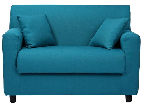 LIBEROSHOPPING.eu - LA TUA CASA IN UN CLIK Sofa 2-Sitzer Abnehmbarer Bezug aus gepolstertem Stoff mit Einer Armlehnenbreite von 118 cm (Türkis)