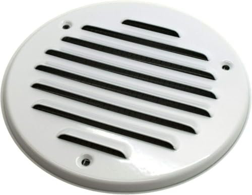 White Louvred Wall Vent Grille with Flyscreen, Stainless Steel, Ø 150 mm / 6 Air Ventilation Duct Cover with Anti-Insect Mesh and Flat Back, Tough and Durable Metal