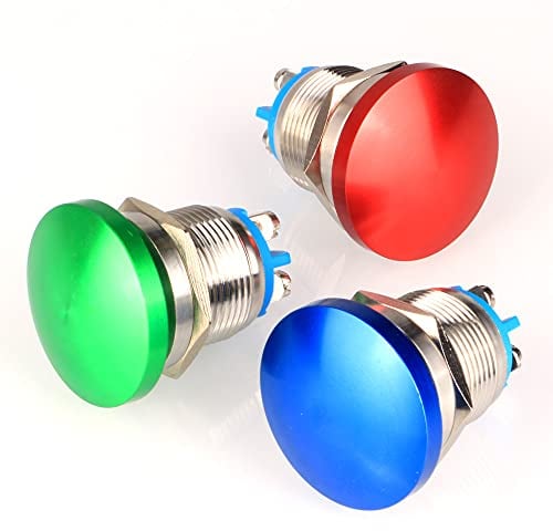 Gebildet 19mm 3V-6V-12V-24V-36V-110V-220V-380V/3Amp Momentan Metall Pilzkopf Drucktaster Industrie Ausrüstung, Montageplatten in Operationssälen und Verteilerkästen, Federrückzug (3er Pack)