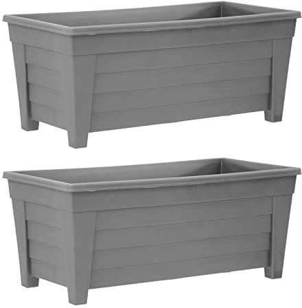 simpa Plastic Trough Garden Planter Pots 55cm Length - GREY, Set of 2 Pots - Suitable for Indoor or Outdoor Use with DIY Drainage Holes.
