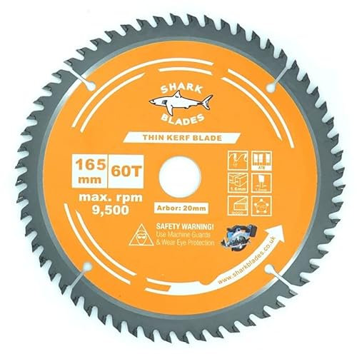 Shark Blades TCT Thin Kerf Circular Saw Blade 165mm x 60T 20mm Bore Wood Cutting Hand Held Saw Blade
