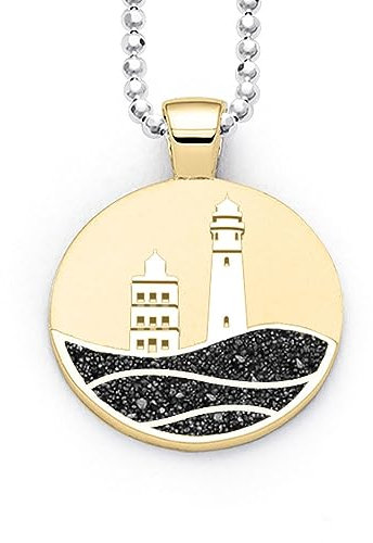 DUR Schmuck: Anhänger Kap Arkona der Rügen Leuchtturmanhänger mit Lavasand, vergoldet P4161