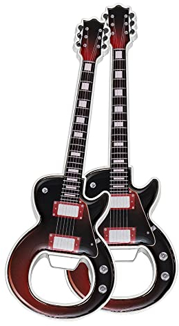 LanHong 2 Piece/Set Bottle Opener Beer Bottle Openers Guitar Shaped Bottle Opener Guitar Gift Kitchen Gadgets for Drinkers Music Guitar Lover (Black red)