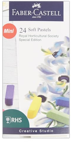 Faber Castell Creative Studio Soft Pastels RHS Special Edition Multicolor Set mit 24 halben Stäbchen für Kunst, Handwerk, Zeichnen, Skizzieren, Zuhause, Schule, Universität, Ausmalen