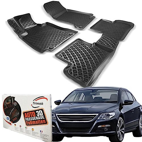 Trimak Passgenau 3D Fussmatten Auto Kompatibel mit Volkswagen Passat CC 2008-2016 Auto Zubehör 1. und 2. Reihe Gummimatten Autos TPE Allwetter Geruchlos rutschfest Vorne & Hinten Schwarz