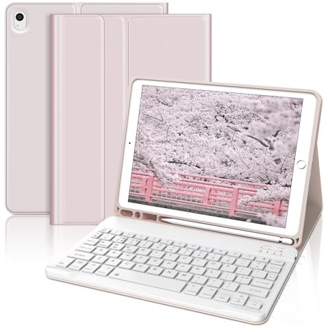 JADEMALL Keyboard Case for iPad 10.2 9th/8th/7th Generation, Wireless Bluetooth Detachable Keyboard, Slim Cover with Pencil holder for iPad 10.2 Inch/iPad Air 3/iPad Pro 10.5 Inch 2017, Pink