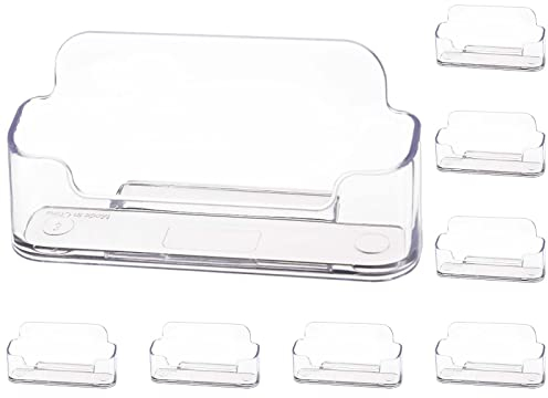SAVITA 8 Stück Kunststoff Visitenkartenhalter, 9,7x3,6x4,6cm Transparenter Acryl Visitenkarten Halterung Plastikkartenständer für Desktop Büro Display zum Platzieren von 40-50 Visitenkarten