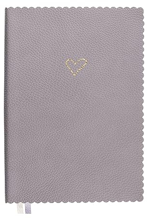 ARTEBENE MAJOIE Notizbuch DIN A5 – Schreibbuch in veganer Leder-Optik, welligen Rändern & 2 Lesezeichenbändern (Herz, Grau)