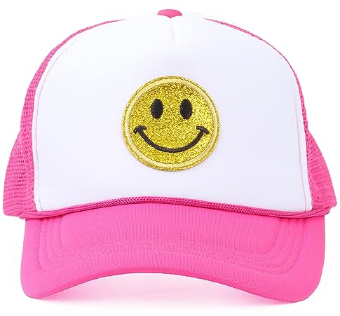 AZLAND 80er 90er Jahre Hut Neon Accessaries Trucker Hüte Damen Herren Thema Party Kostüm Retro Kleidung Baseball Cap, Rosa/Weiß, Medium