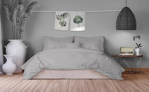 Homesty Premium Bettwäsche 135x200 cm + 1 Kissenbezug 80x80 cm – 100% Baumwolle Bettbezug Set 2 Teilig Öko Tex mit YKK Reißverschluss Grau weich & atmungsaktiv
