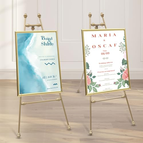 Chynalys Lot de 2 chevalets pour panneau de mariage et affiches, support d'affichage doré avec crochets réglables, chevalet de bienvenue