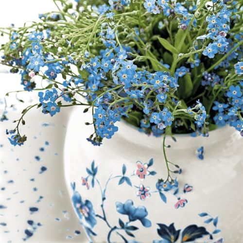 20 Servietten Blumen Vergiss-Mein-Nicht in Vase als Tischdeko. Papierservietten mit Motiv. Auch für Decoupage und Serviettentechnik 33x33cm