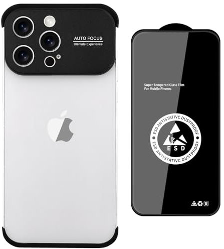 aidvaia Frameless Phone Case Compatible with iPhone 12 Pro Max Case, Aluminium Large Window Camera Lens Protector,TPU Silicone Minimalist Protective Case Black.